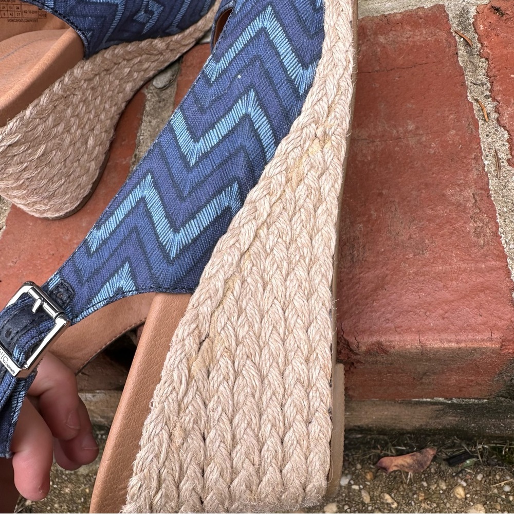 Vionic "Coralina" Blue Chevron Print Slingback Espadrille Wedge Sandals US 10 - Picture 14 of 15